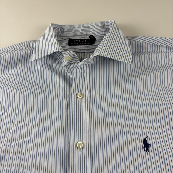 Ralph‎ Lauren Men's Button Down Shirt Sz 17 34/35 Blue White Stripe Classic Fit - Picture 1 of 7